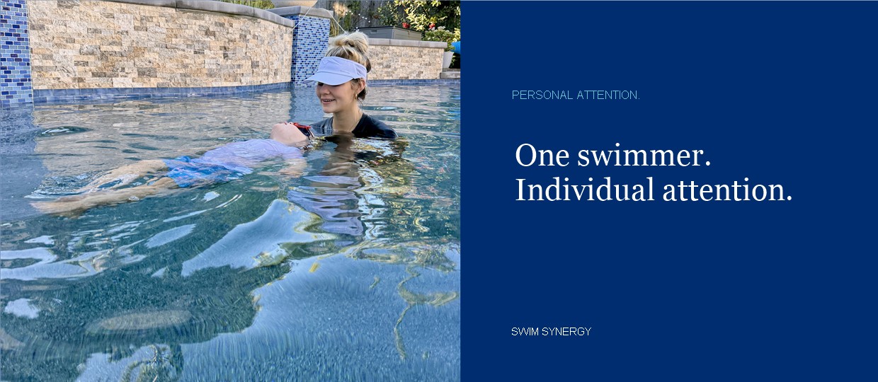 Miss Emma, Drowning Prevention Specialist, helping a student practice floating. One swimmer. Individual attention.
